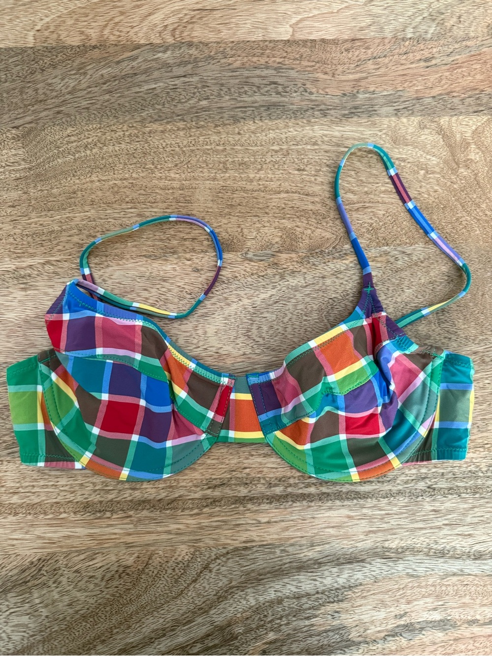 JCrew Multicolor Plaid Underwire Bikini Top